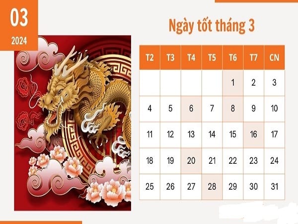 Thông tin ngày tốt xấu tháng 3 năm 2024 để tiến hành mọi việc